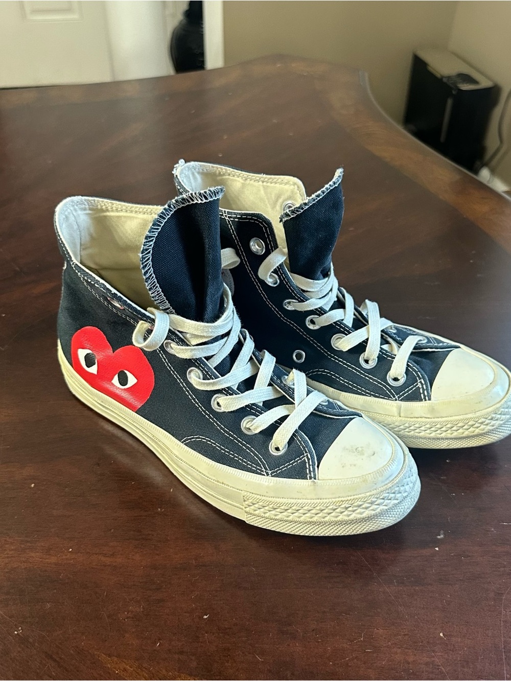 Comme des Garcons Black High-Top Sneakers with Red Heart Graphic